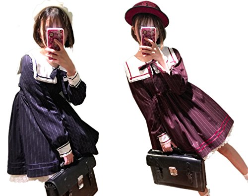 ke  レディース　ワンピース　【　セーラーマリン　ストライプ　ワンピース　】わんぴ　ワンピ　ドレス　セーラー服 　ロリータ　原宿系　メイド