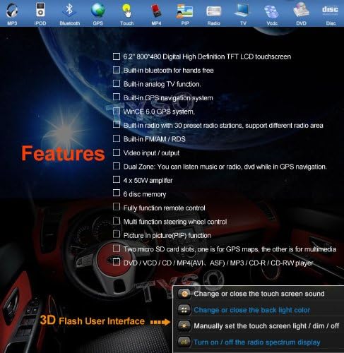 Tyso For KIA Soul Windows CE6.0 Operating System(Year 2008 2009 2010 2011)3D Flash Interface Bluetooth Ipod function Fm&Am Radio Stereo (Free Map) CD8976