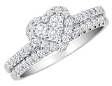 Diamond Heart Engagement Ring and Wedding Band Set 1/2 Carat (ctw) in 10K White Gold, Size 7.5