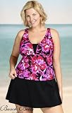 Beach Belle Flower Burst Plus Size V-Insert Skirtini Swimsuit - Women's Swimwear Plus Size Swimsuits