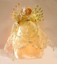 Seasons of Elegance Ivory & Gold Lighted Fiber Optic Angel Christmas Tree Topper