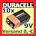 Duracell Plus / OEM 9 Volt Block Batterie MN1604 6LR61 Alkaline 9 V als 10er Pack