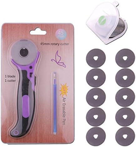 45MM Rotary Cutter + 10 New Blades (Save in Snap Box) Fabric vinyl sewing Cutting Craft Tool with Free Gift Extra Promotion Set