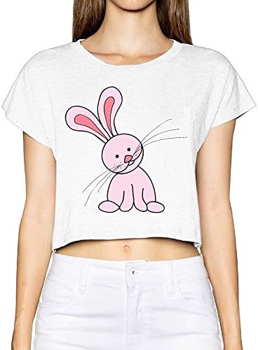 White Rabbit Cute Pets Cartoon Pink Women's Crop Tee Printed Commemorative Edition Bare Midriff Crop Top