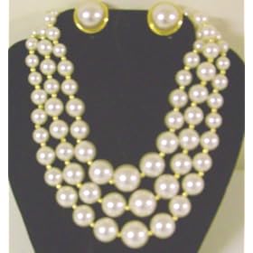 Click here to buy Imported Three Lines Ivory Pearl Long Chain Necklace and Matching Earrings by Gita.