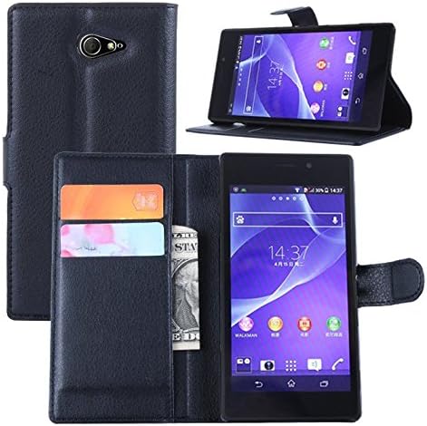 Sony Xperia M2 Case - Flip Pu Leather Wallet Case Holder Cover with Stand / Card Slots for Sony Xperia M2 Smartphone (Wallet Black)