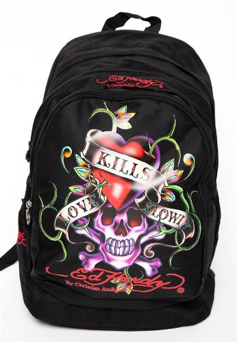 New Ed Hardy Unisex Black Tattoo Love Kills Slowly Backpack Bag~newest 2009 Collection