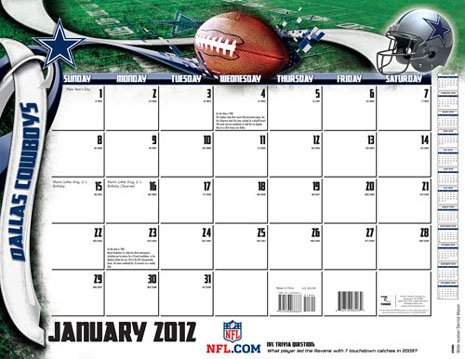 Turner Dallas Cowboys 2012 22x17 Desk Calendar