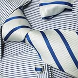 PH1017 DESIGNER INSPIRED BLUE WHITE STRIPES 100% JACQUARD WOVEN SILK TIE HANKY MENS NECKTIE AND CUFF LINKS CUFFLINKS AND HANDKERCHIEFS SET WITH GIFT BOX SET