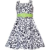 Size-4 RRE-37111S BLACK WHITE LIME-GREEN BELTED CHEETAH ANIMAL PRINT Spring Summer Special Occasion Wedding Girl Party Dress,S337111 Rare Editions 4-6X