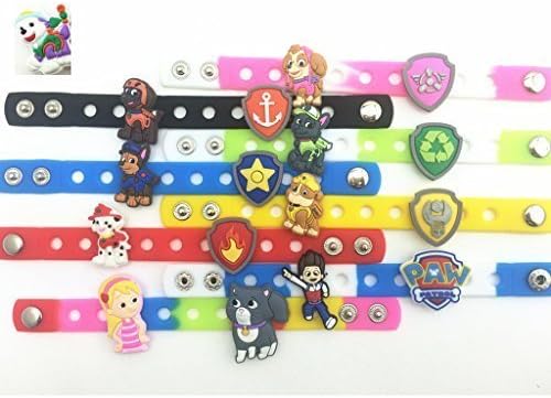 24pcs NEW (Puppy Power) Paw Patrol Ryder Katie Bone Shield Background Charms & Wristband Bracelet by Shoe Charmers