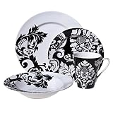 Damask 16 pc Dinnerware Set Black