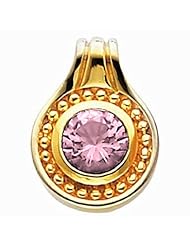 18K Yellow Gold Round Cut Pink Sapphire Pendant -- LIFETIME WARRANTY
