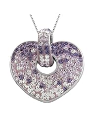 Sterling Silver Purple and White Cubic Zirconia Heart Necklace (18 inch)