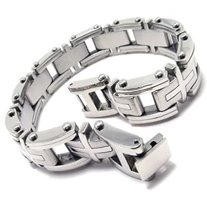 KONOV Heavy Cross Stainless Steel Men's Bracelet, Silver, 9 Inch (with Gift Bag)