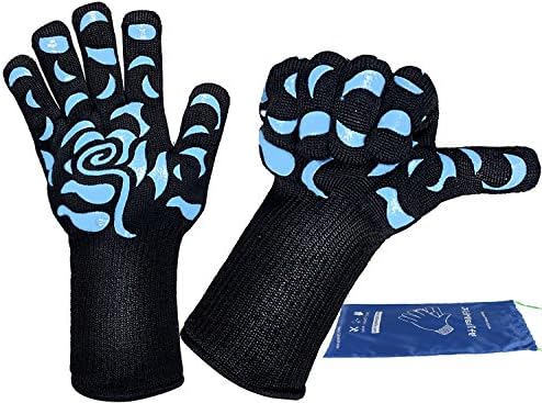 Tidinesslife Baking Grilling Cooking Gloves Extreme Heat Resistant Gloves Extra Long Forearm Protection Up To 932°F Blue OneSize