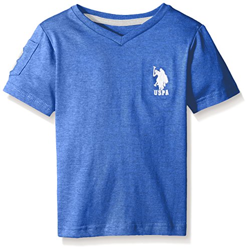 U.S. Polo Assn. Big Boys' Solid V-neck T-shirt with Large Embroidered Logo, Cobalt Heather, 10/12