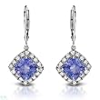 Earrings With 5.55ctw Precious Stones - Genuine Clean Diamonds and Tanzanites 14K White Gold Length 29.5mm