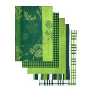 Tossed Herb Green 5-Piece Egyptian Flat Kitchen Towel Set