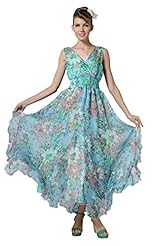 V-neck Sleeveless Corset   Waistline Flared-Skirt Lace Cocktail Summer Floral Print Chiffon Party Dress/Tunic/Maxi Dress 
