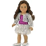 3 Pc. Fancy Doll Clothes Set for Holiday or Special Occasion Doll Clothing of Silver Sequin Doll Jacket, Doll Skirt & Berry Tank