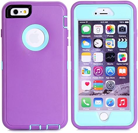 Iphone 6s Plus Case, 360 Protection Soft Silicon Anti-knock Build-in Screen Hybrid Faypro® Cases for Iphone 6s Plus (purple blue)