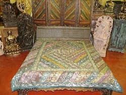 Air Force Blue Hand Embroidered Sequin India King Coverlet Bedspread