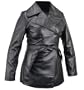Classic Ladies Black Leather Belted Peacoat