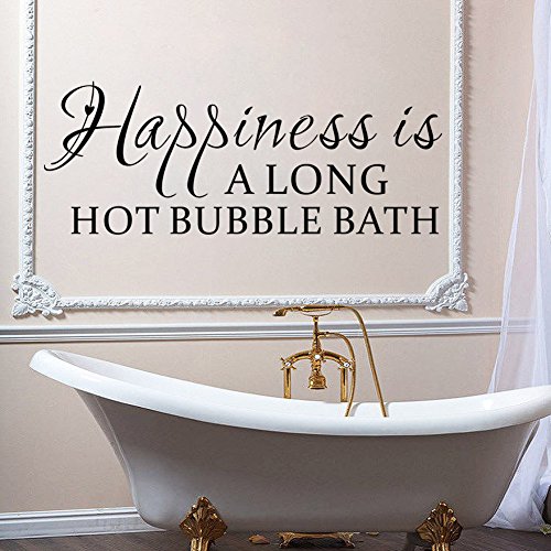 LUCKKYY(TM) Happiness is a Long Hot Bubble Bath Wall Decal Bathroom Quotes Shower Stickers Sayings Tub Lettering