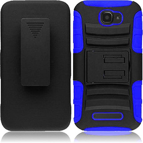 Fierce 2 7040T, Pop Icon A564C Case - Wydan (TM) Hybrid Rugged Kickstand Holster Belt Clip Case Hard Soft Gel Cover For Alcatel One Touch Fierce 2 7040T - Black on Blue w/ Wydan Stylus Pen