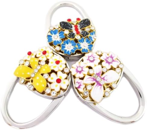 [set of 3] - purse handbag shoe clothes hook holder- Flower Butterfly design - Crystal Surrounded By Diamonds - with gift box and velvet pouch