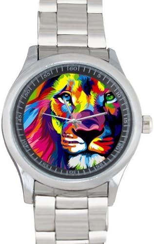 Personalized Watch Colorful Lion Art in Water Metal Watch(40mm dia,stainless band)