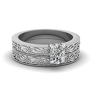 Fascinating Diamonds 0.70 Ct Cushion Cut Diamond Modest Solitaire Engagement Bridal Rings Set SI1-H GIA
