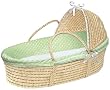 Badger Basket Natural Hooded Moses Basket, Sage Dot Bedding