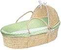 Badger Basket Co Natural Hooded Moses Basket - Sage Dot Bedding