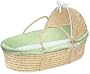 Badger Basket Natural Hooded Moses Basket, Sage Dot Bedding