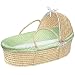 Badger Basket Natural Hooded Moses Basket, Sage Dot Bedding