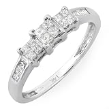IGI Certified 14k White Gold Princess Invisible Set Diamond 3 Stone Ladies Engagement Bridal Ring 1/2 Ct (0.50 Cttw)