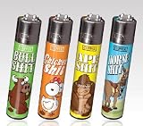 4 Clipper Refillable Lighters Bull, Chicken, Horse, Ape