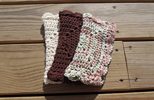 Crochet Dishcloth or Washcloth, Brown, Camo Print Variegated, and Ivory 100% Cotton Clothes, Eco-friendly, Set of 3