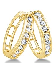 14K White Gold Channel Invisible Set Round Diamond Classic Round Hoop Earrings - (1/2 cttw)