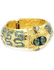 Devon Leigh "Ethnic and Tribal" Intricate Turquoise and Gold Cuff Bracelet