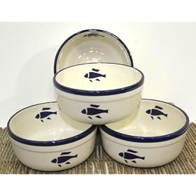 New England Fish House Chowder Bowls - BLUE - Set of 4 by Seashore