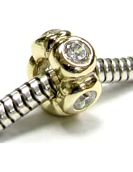 Gold 925 Sterling Silver Flower Rondelle Cz Bead For European Charm Bracelets