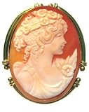Master Carved, Primavera, Cameo Pin Pendant 18k Gold Italian