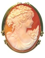 Master Carved, Primavera, Cameo Pin Pendant 18k Gold Italian