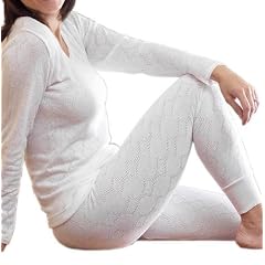 Damen Thermo Unterw�sche Set Langarmshirt & Lange Unterhose British Made Wei� verschiedene Gr��en