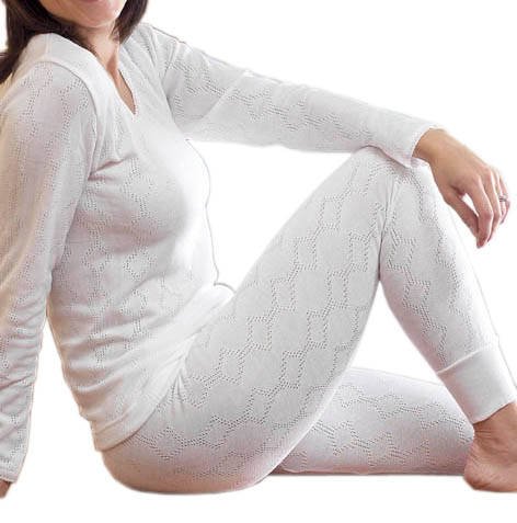 Produkt-Bild: Damen Thermo Unterw&auml;sche Set Langarmshirt & Lange Unterhose British Made Wei&szlig; verschiedene Gr&ouml;&szlig;en