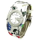 【最高級ブランド】GUCCI グッチ レディース ウォッチ SSケースベゼル6Pダイヤ レザーストラップフローラ シルバー 花柄 布 104L WHP 906485 YA104513