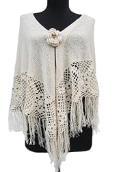 Handmade Lightweight Organic Cotton Shawl - Flamenco Style in Natural Oatmeal (Hand-crocheted Border)